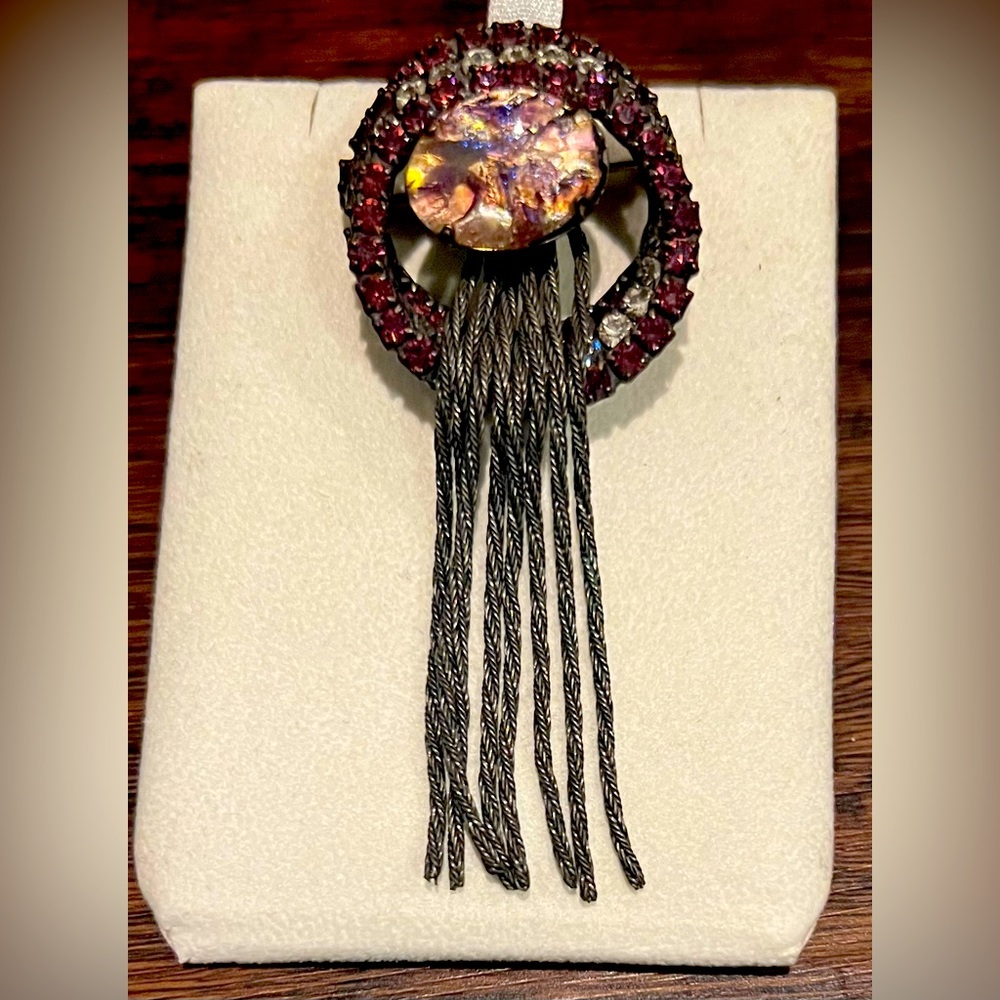 Vintage Foil Glass and Rhinestone
Tassel Brooch